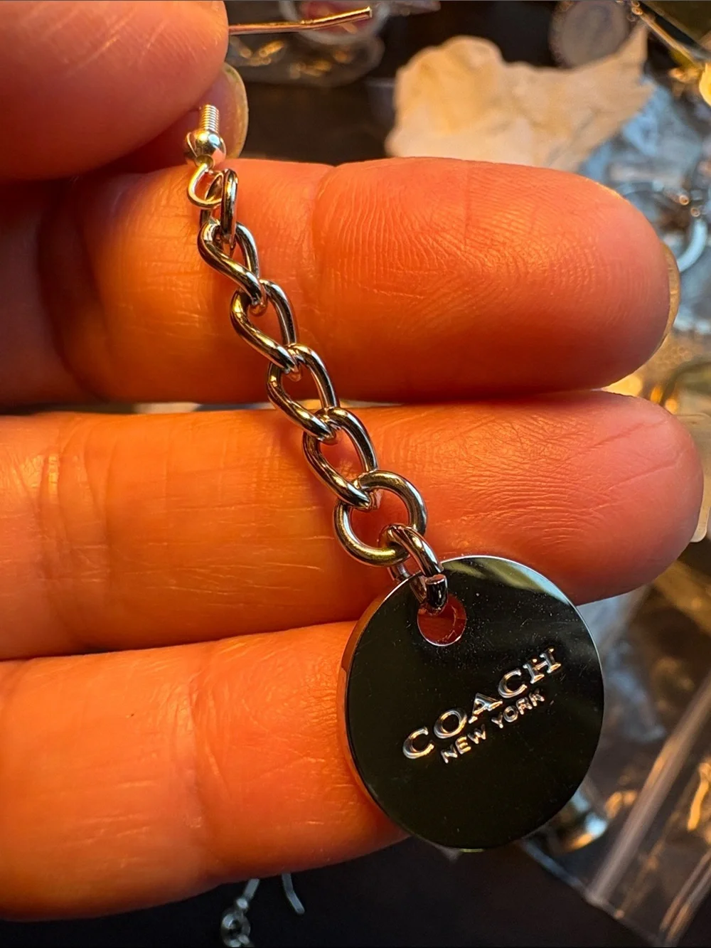 Coach Silver-Tone Chain Drop Earrings - Picture 2 of 5